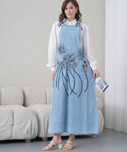 Boncuk Ve Nakış İşlemeli Salopet Elbise