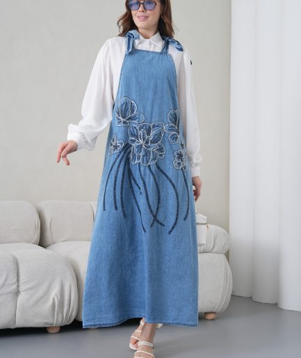 Boncuk Ve Nakış İşlemeli Salopet Elbise