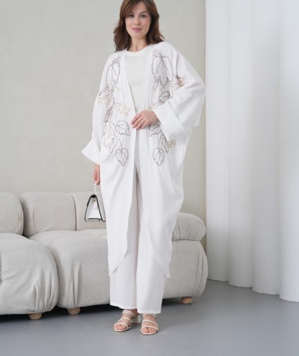 Boncuk İşlemeli Cupra Kimono Hırka Ve Pantolon Takım