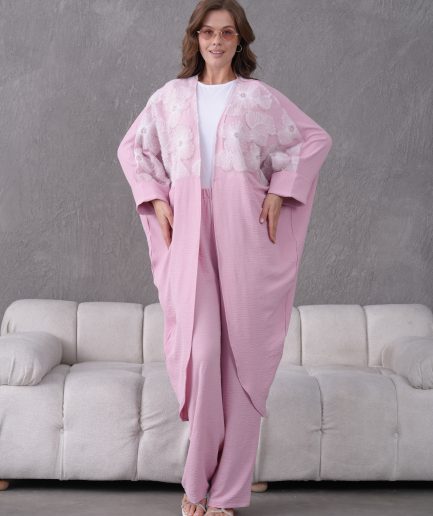 Boncuk İşlemeli Aerobin Kimono Hırka Ve Pantolon Takım