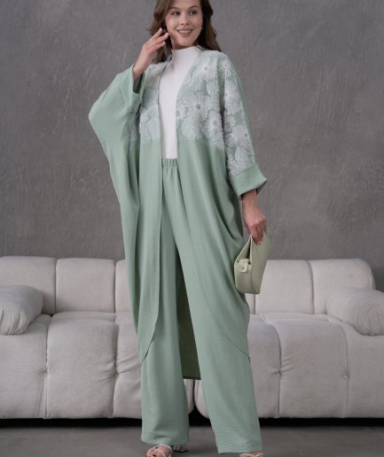 Boncuk İşlemeli Aerobin Kimono Hırka Ve Pantolon Takım