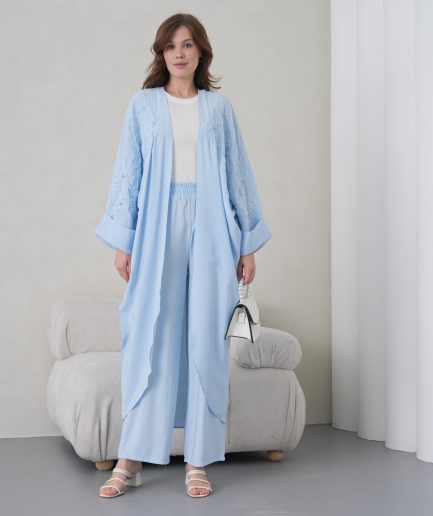 Boncuk İşlemeli Cupra Kimono Hırka Ve Pantolon Takım