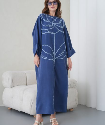 Boncuk İşlemeli Cupra Kimono Hırka Ve Pantolon Takım