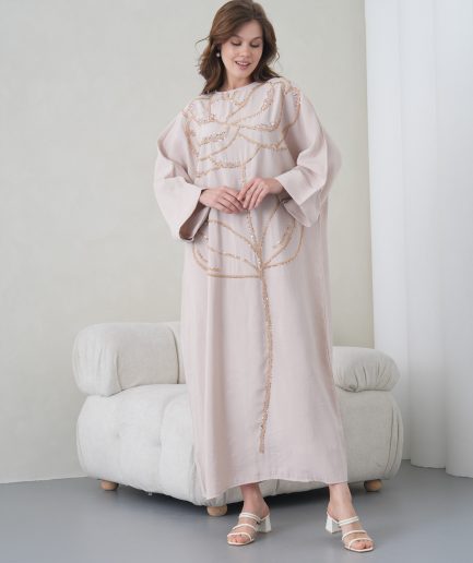 Boncuk İşlemeli Cupra Kimono Hırka Ve Pantolon Takım