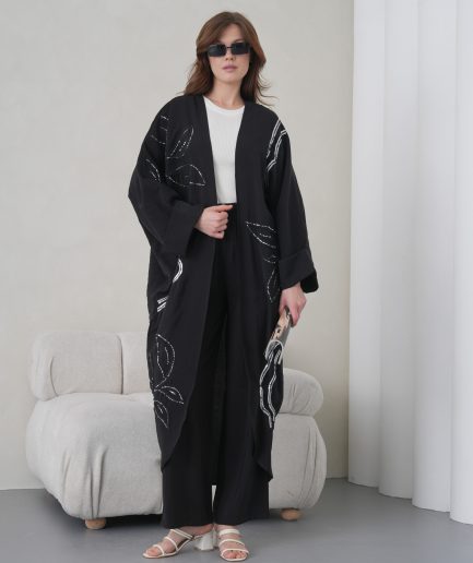 Boncuk İşlemeli Cupra Kimono Hırka Ve Pantolon Takım