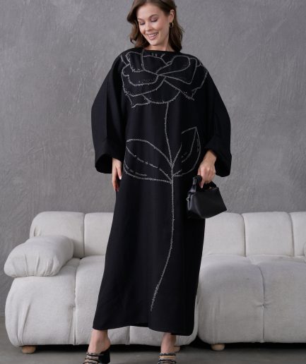 Boncuk İşlemeli Cupra Kimono Hırka Ve Pantolon Takım